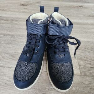 Sporto Hazel Navy Blue High Top Winter Boot Shoe Womens 8 Zipper Velcro Fleece